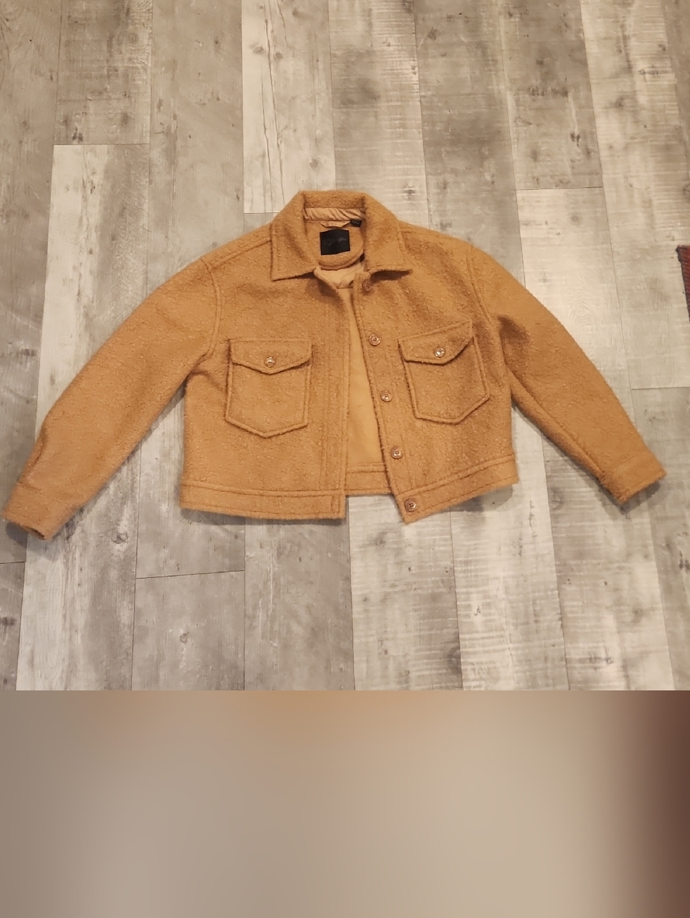 Cozy Cropped Camel Teddy Jacket with Patch Pockets